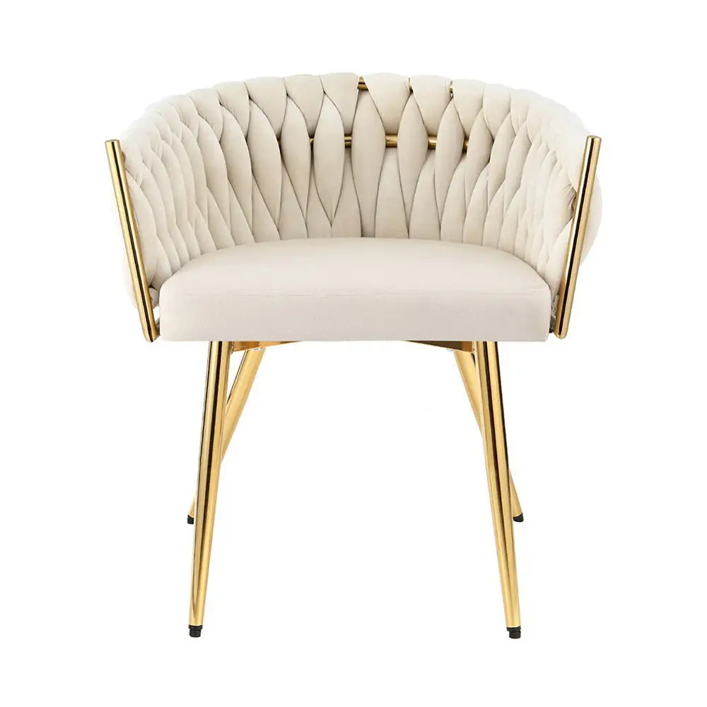 1 Set of 2 Dining Chairs Velvet Armchair Beige