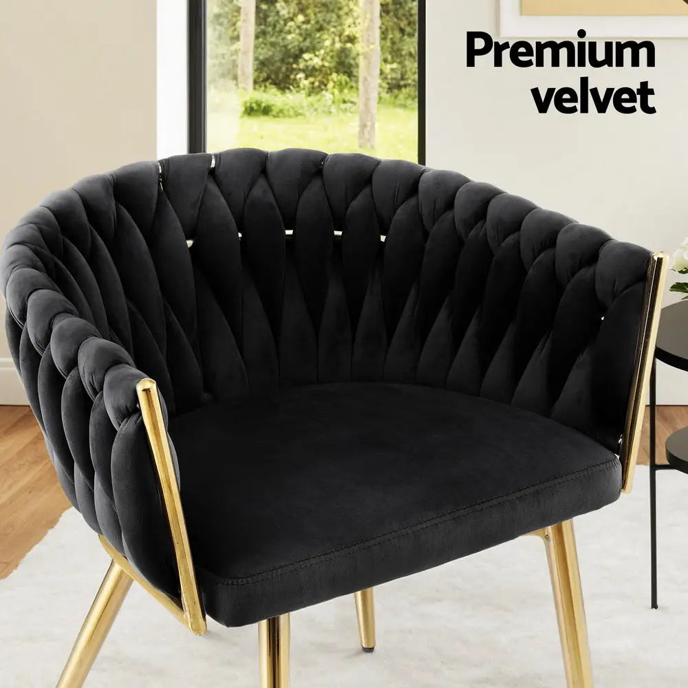 1 Set of 2 Dining Chairs Velvet Armchair Black