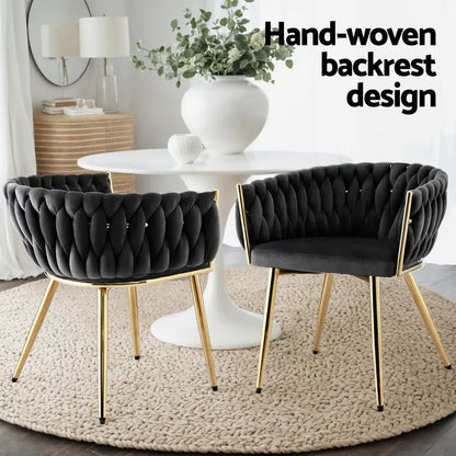 1 Set of 2 Dining Chairs Velvet Armchair Black