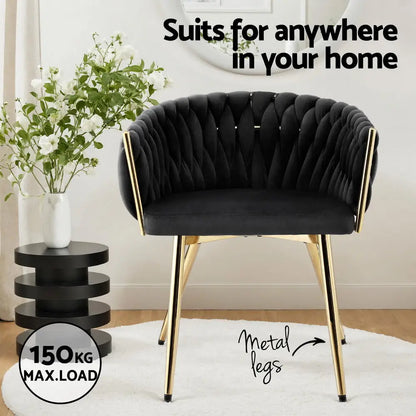 1 Set of 2 Dining Chairs Velvet Armchair Black
