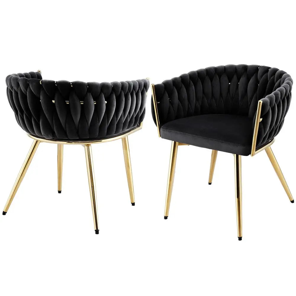 1 Set of 2 Dining Chairs Velvet Armchair Black