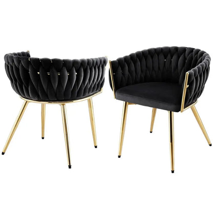 1 Set of 2 Dining Chairs Velvet Armchair Black