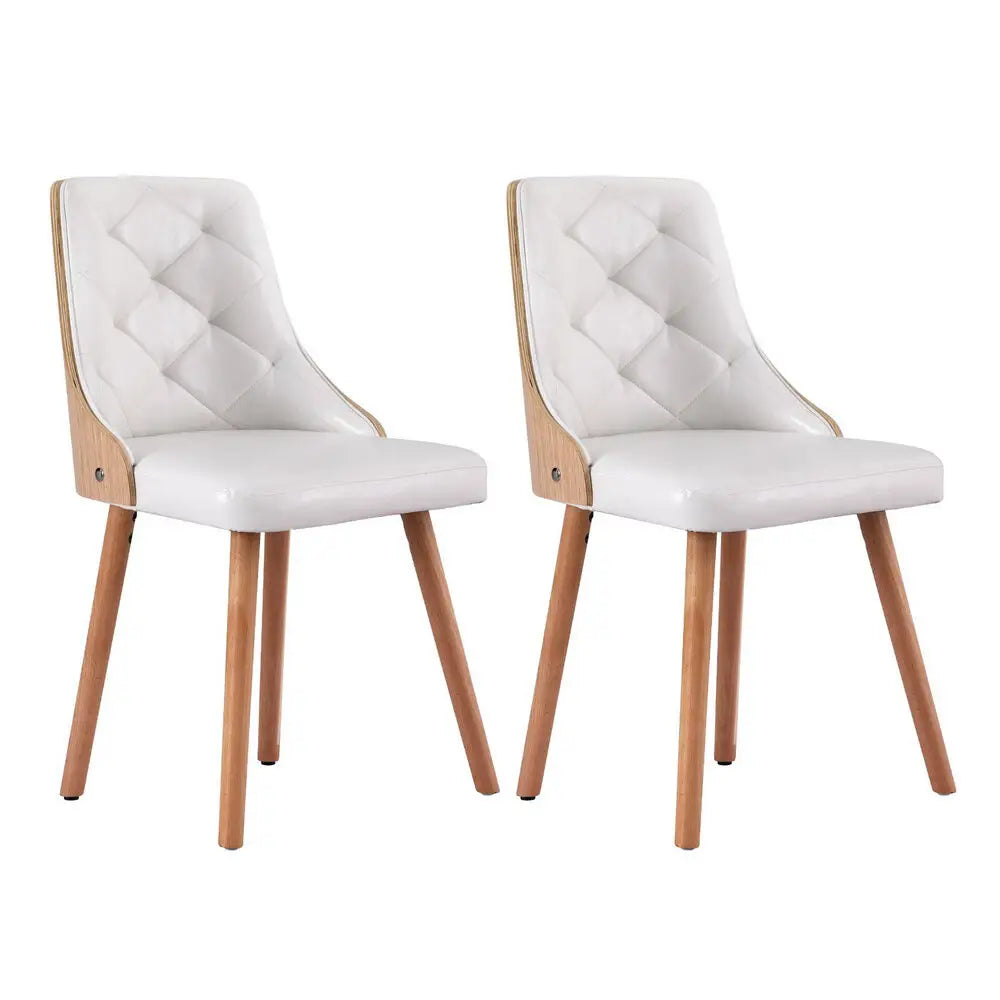 1 Set of 2 Dining Chairs White Pu