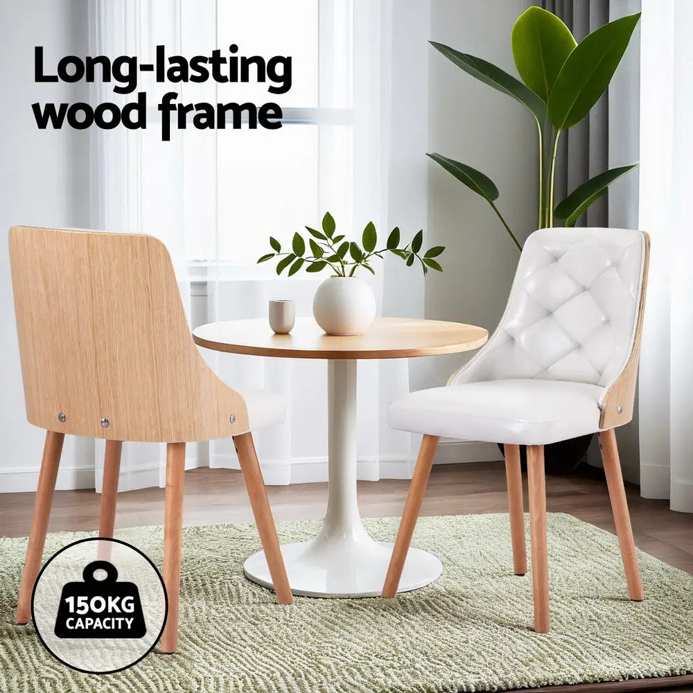1 Set of 2 Dining Chairs White Pu