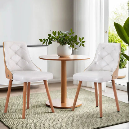 1 Set of 2 Dining Chairs White Pu