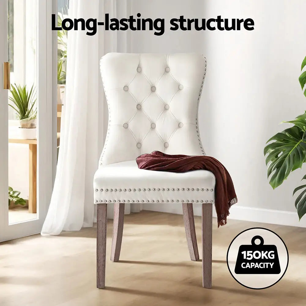 1 Set of 4 Dining Chairs Beige Velvet