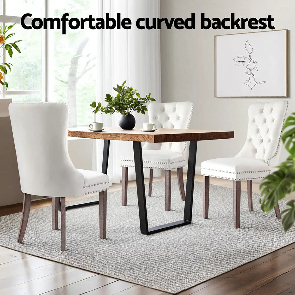 1 Set of 4 Dining Chairs Beige Velvet