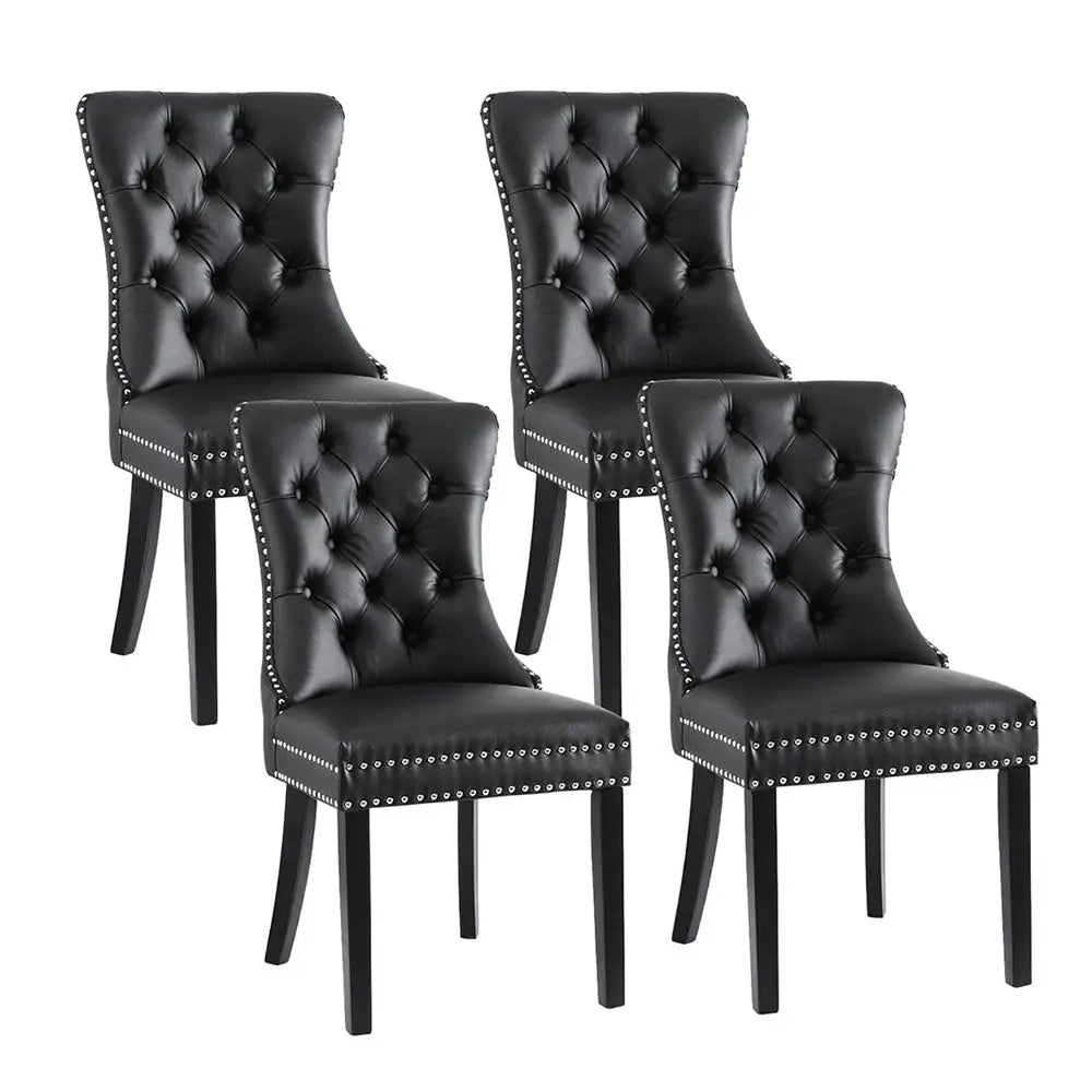1 Set of 4 Dining Chairs Black Leather