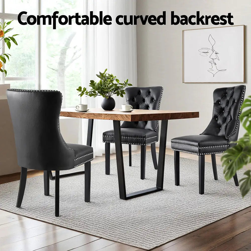 1 Set of 4 Dining Chairs Black Leather