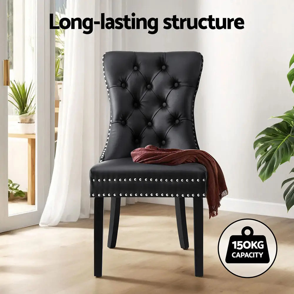 1 Set of 4 Dining Chairs Black Leather