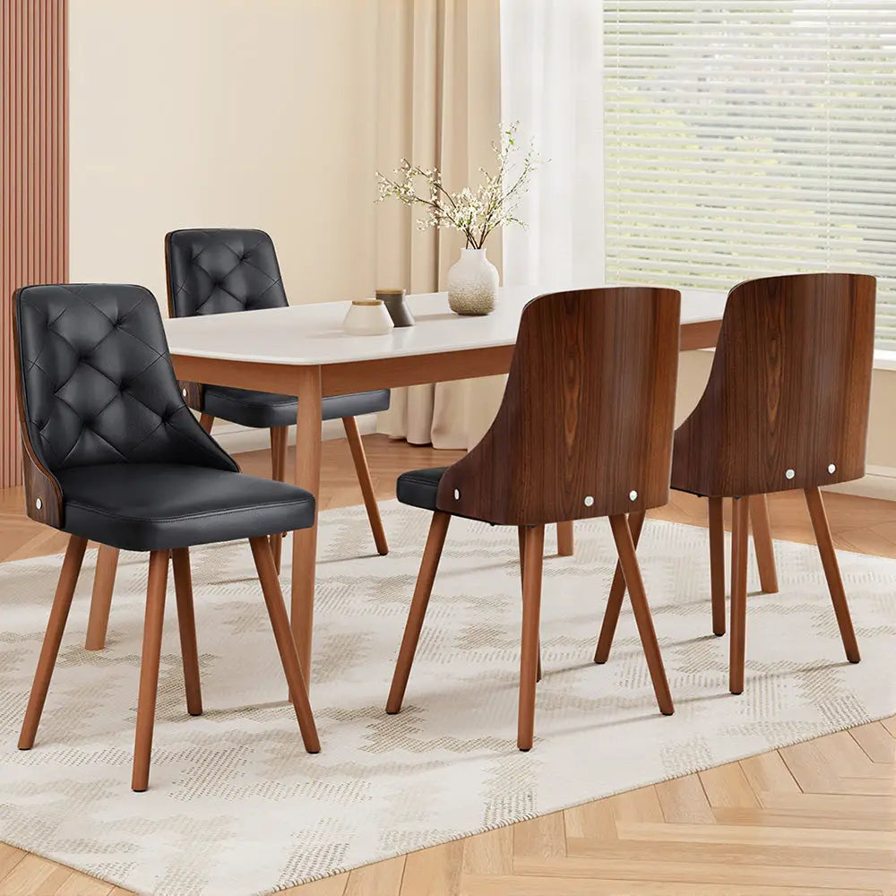 1 Set of 4 Dining Chairs Black Pu