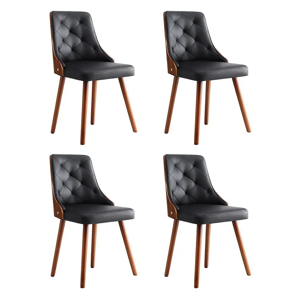 1 Set of 4 Dining Chairs Black Pu