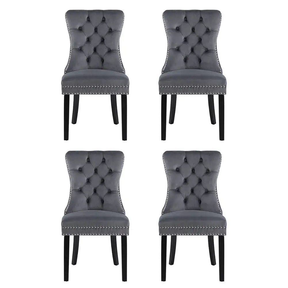 1 Set of 4 Dining Chairs Grey Velvet