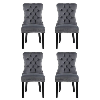 1 Set of 4 Dining Chairs Grey Velvet
