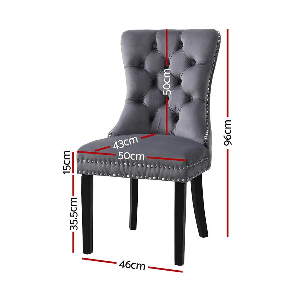 1 Set of 4 Dining Chairs Grey Velvet