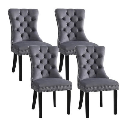 1 Set of 4 Dining Chairs Grey Velvet