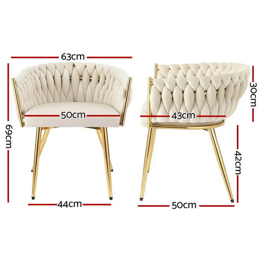 1 Set of 4 Dining Chairs Velvet Armchair Beige
