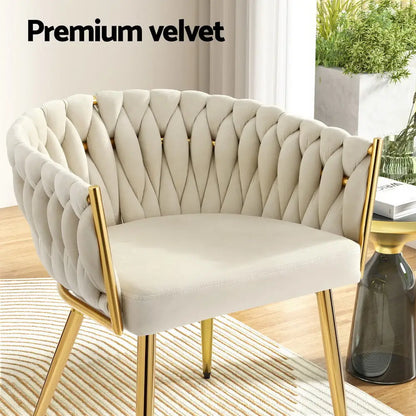1 Set of 4 Dining Chairs Velvet Armchair Beige