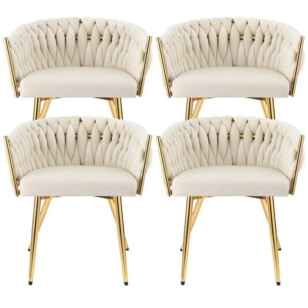 1 Set of 4 Dining Chairs Velvet Armchair Beige