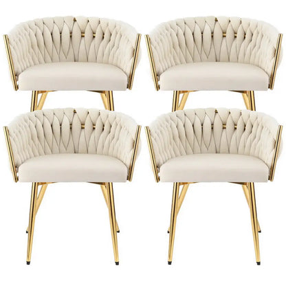 1 Set of 4 Dining Chairs Velvet Armchair Beige