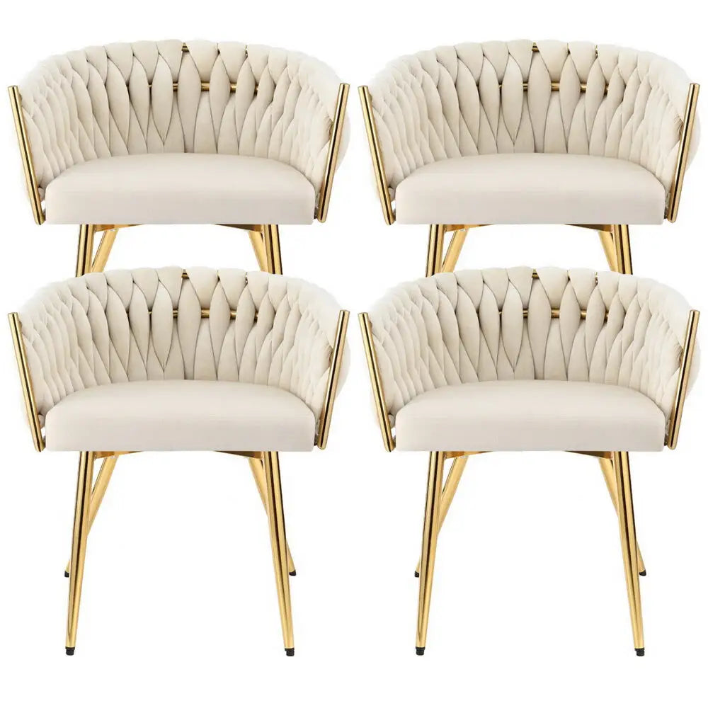 1 Set of 4 Dining Chairs Velvet Armchair Beige