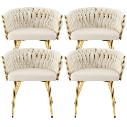 1 Set of 4 Dining Chairs Velvet Armchair Beige