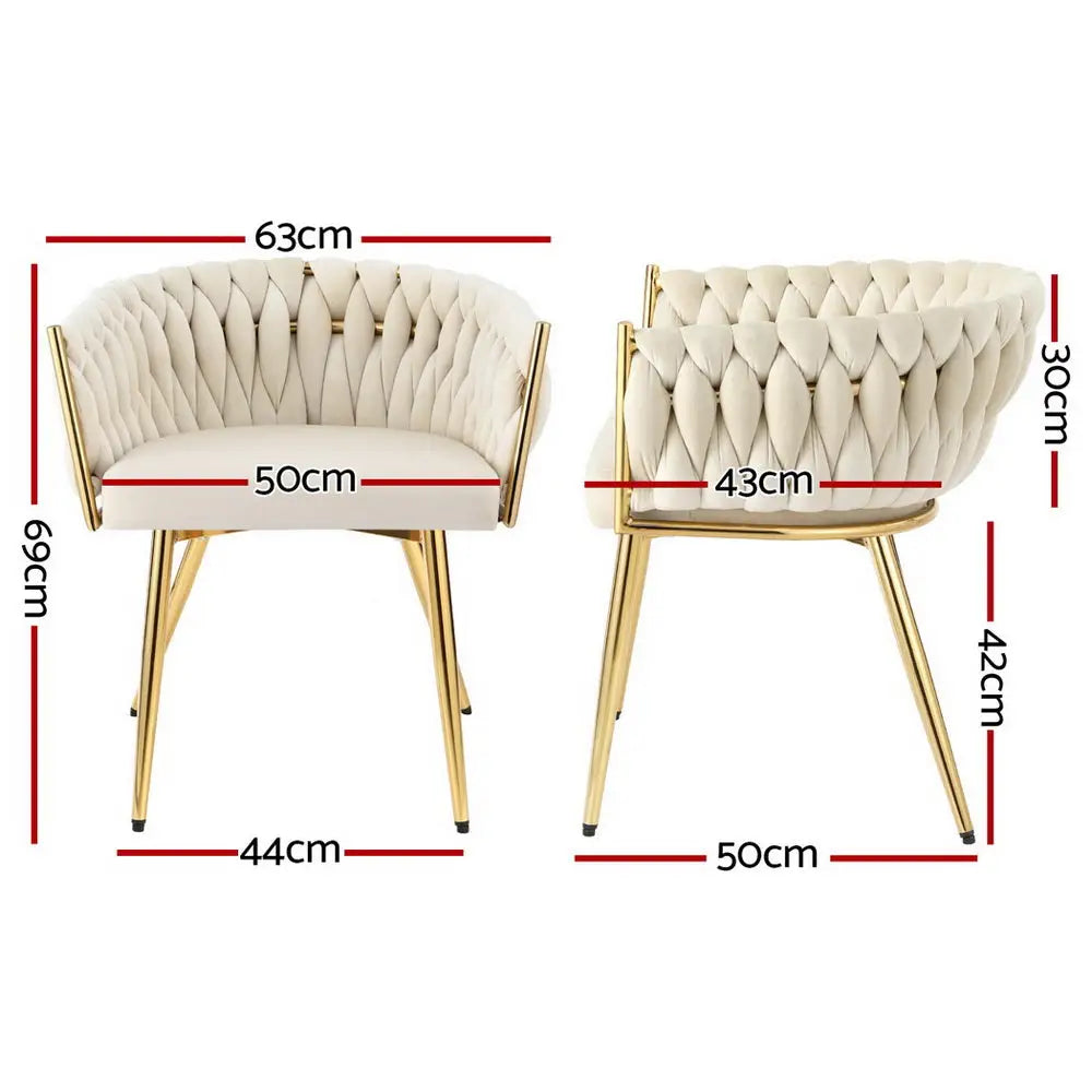 1 Set of 4 Dining Chairs Velvet Armchair Beige