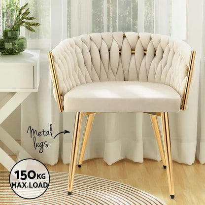 1 Set of 4 Dining Chairs Velvet Armchair Beige