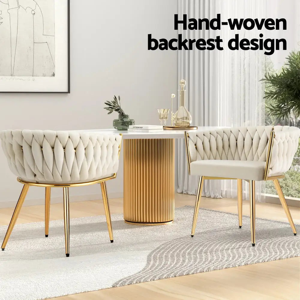 1 Set of 4 Dining Chairs Velvet Armchair Beige