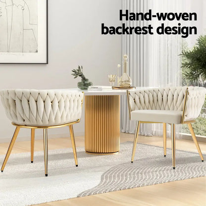 1 Set of 4 Dining Chairs Velvet Armchair Beige