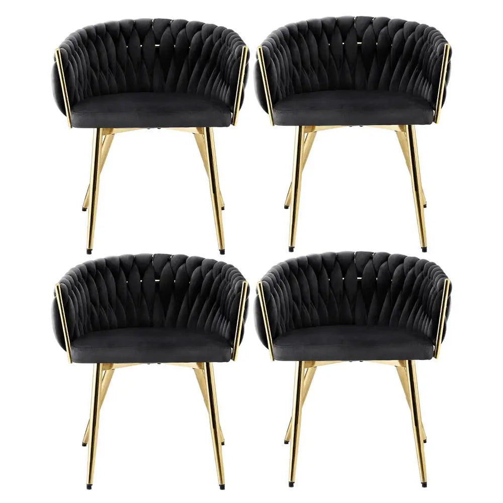 1 Set of 4 Dining Chairs Velvet Armchair Black