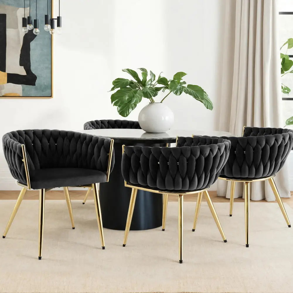 1 Set of 4 Dining Chairs Velvet Armchair Black