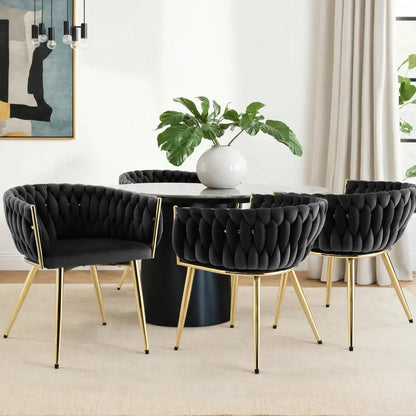 1 Set of 4 Dining Chairs Velvet Armchair Black