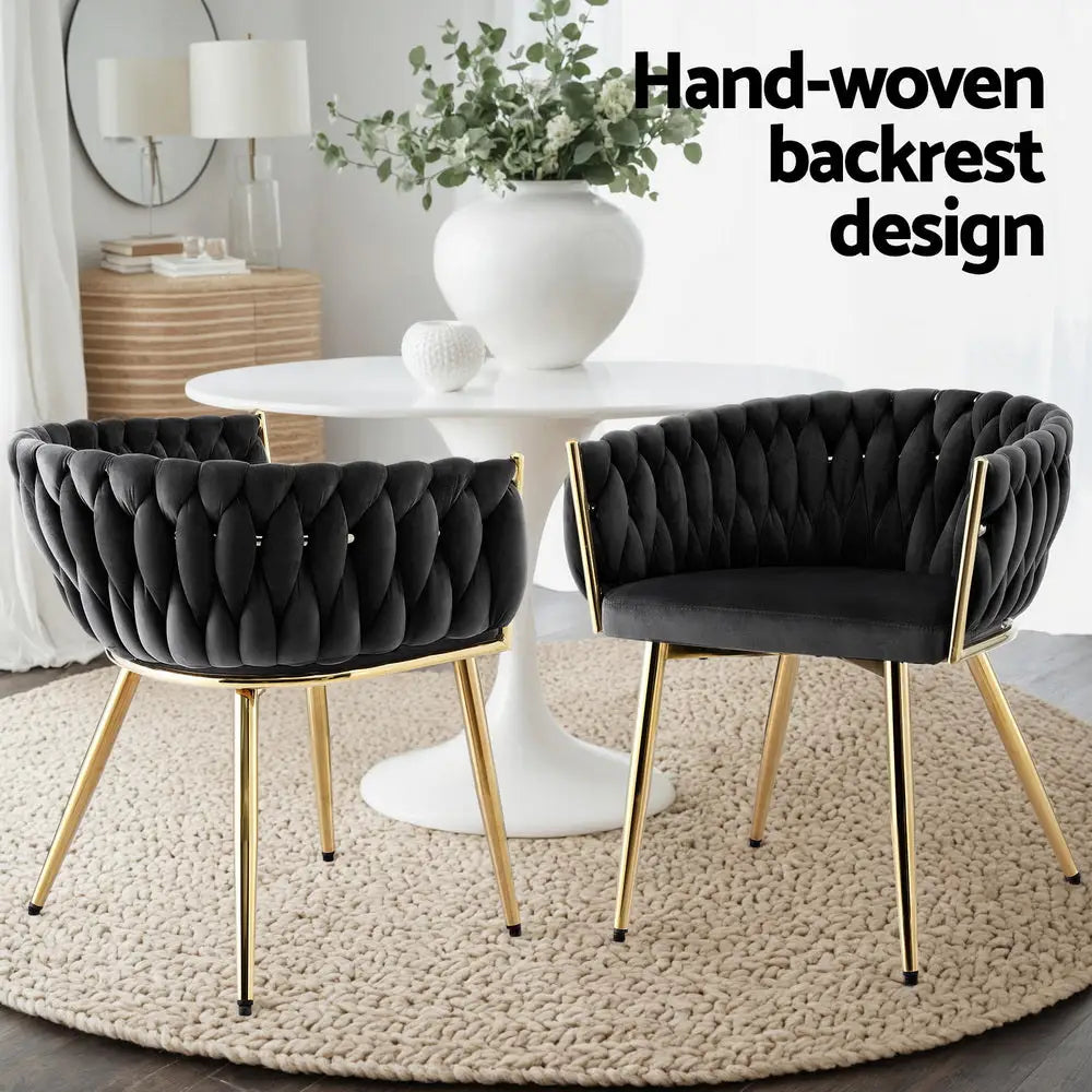 1 Set of 4 Dining Chairs Velvet Armchair Black