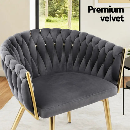 1 Set of 4 Dining Chairs Velvet Armchair Grey
