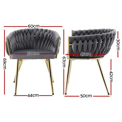 1 Set of 4 Dining Chairs Velvet Armchair Grey
