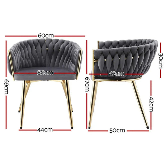 1 Set of 4 Dining Chairs Velvet Armchair Grey