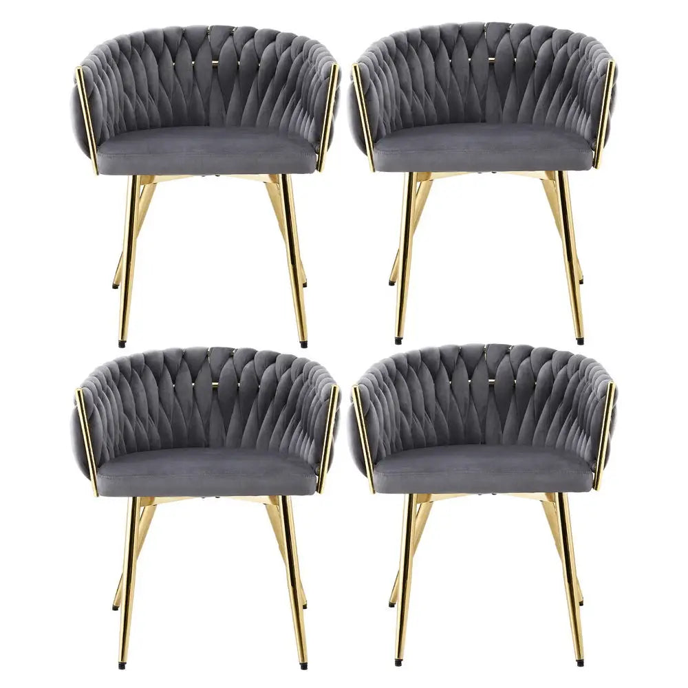 1 Set of 4 Dining Chairs Velvet Armchair Grey