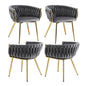 1 Set of 4 Dining Chairs Velvet Armchair Grey