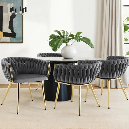 1 Set of 4 Dining Chairs Velvet Armchair Grey