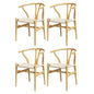 1 Set of 4 Dining Chairs Wooden Rattan Seat Wishbone Back