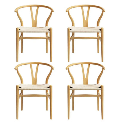 1 Set of 4 Dining Chairs Wooden Rattan Seat Wishbone Back