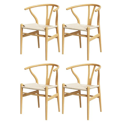 1 Set of 4 Dining Chairs Wooden Rattan Seat Wishbone Back