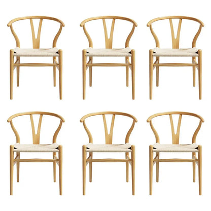 1 Set of 6 Dining Chairs Wooden Rattan Seat Wishbone Back