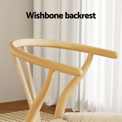1 Set of 6 Dining Chairs Wooden Rattan Seat Wishbone Back