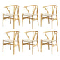 1 Set of 6 Dining Chairs Wooden Rattan Seat Wishbone Back