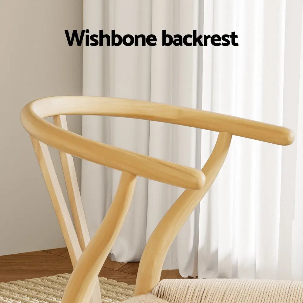 1 Set of 6 Dining Chairs Wooden Rattan Seat Wishbone Back