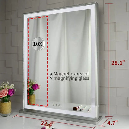10x Magnification Mirror with Smart Touch Control and 3 Colors Dimmable Light for Bathroom Bedroom (71 x 57 Cm)