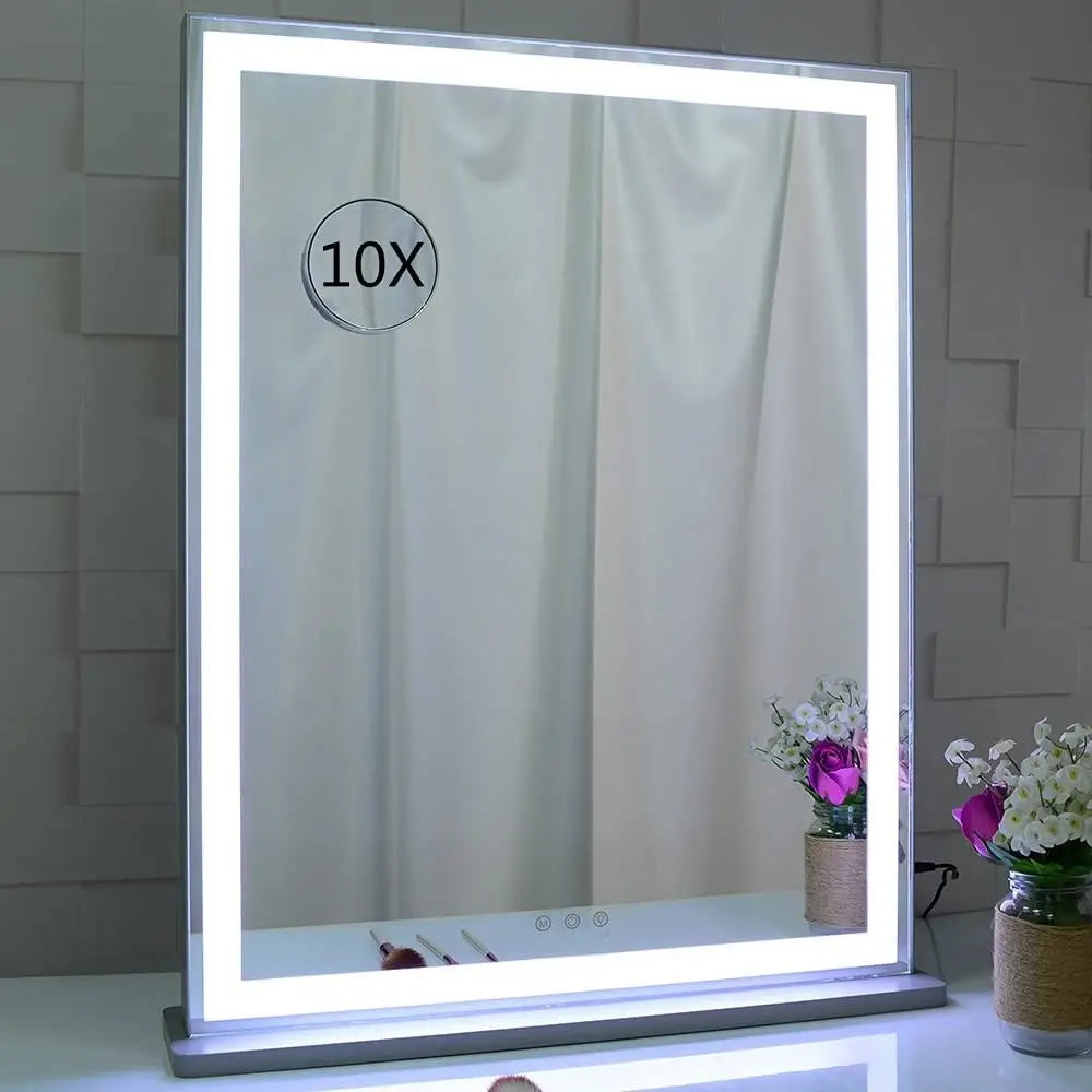10x Magnification Mirror with Smart Touch Control and 3 Colors Dimmable Light for Bathroom Bedroom (71 x 57 Cm)