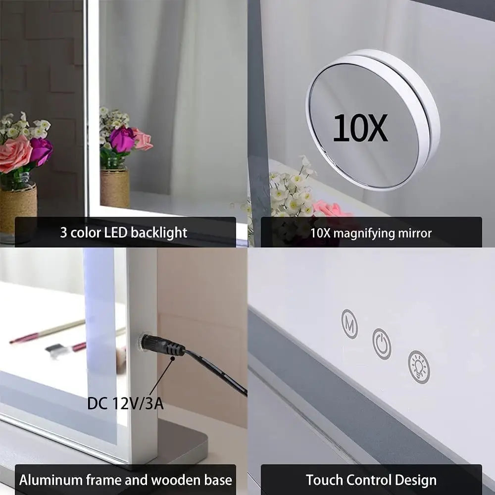 10x Magnification Mirror with Smart Touch Control and 3 Colors Dimmable Light for Bathroom Bedroom (71 x 57 Cm)